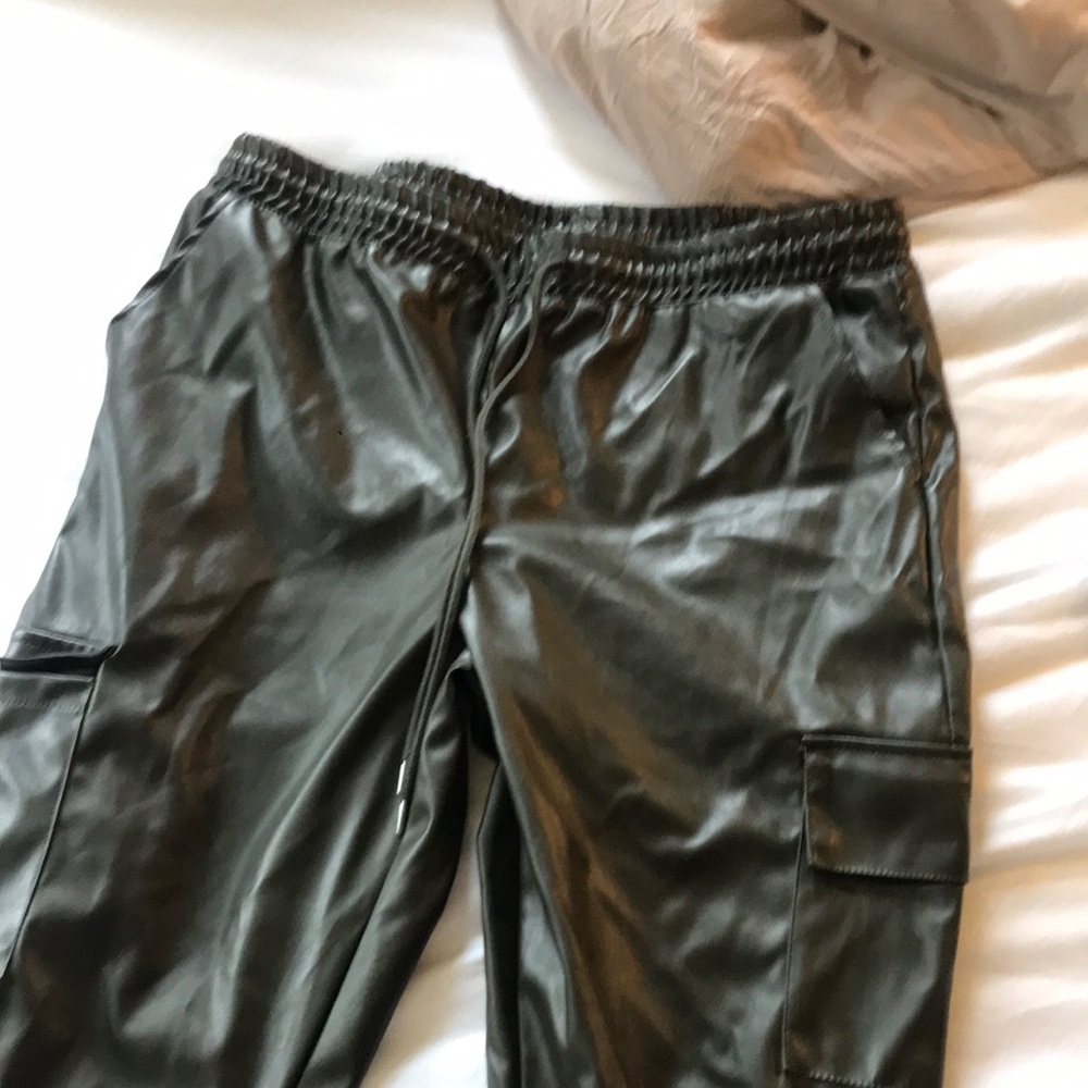 army green leather cargos